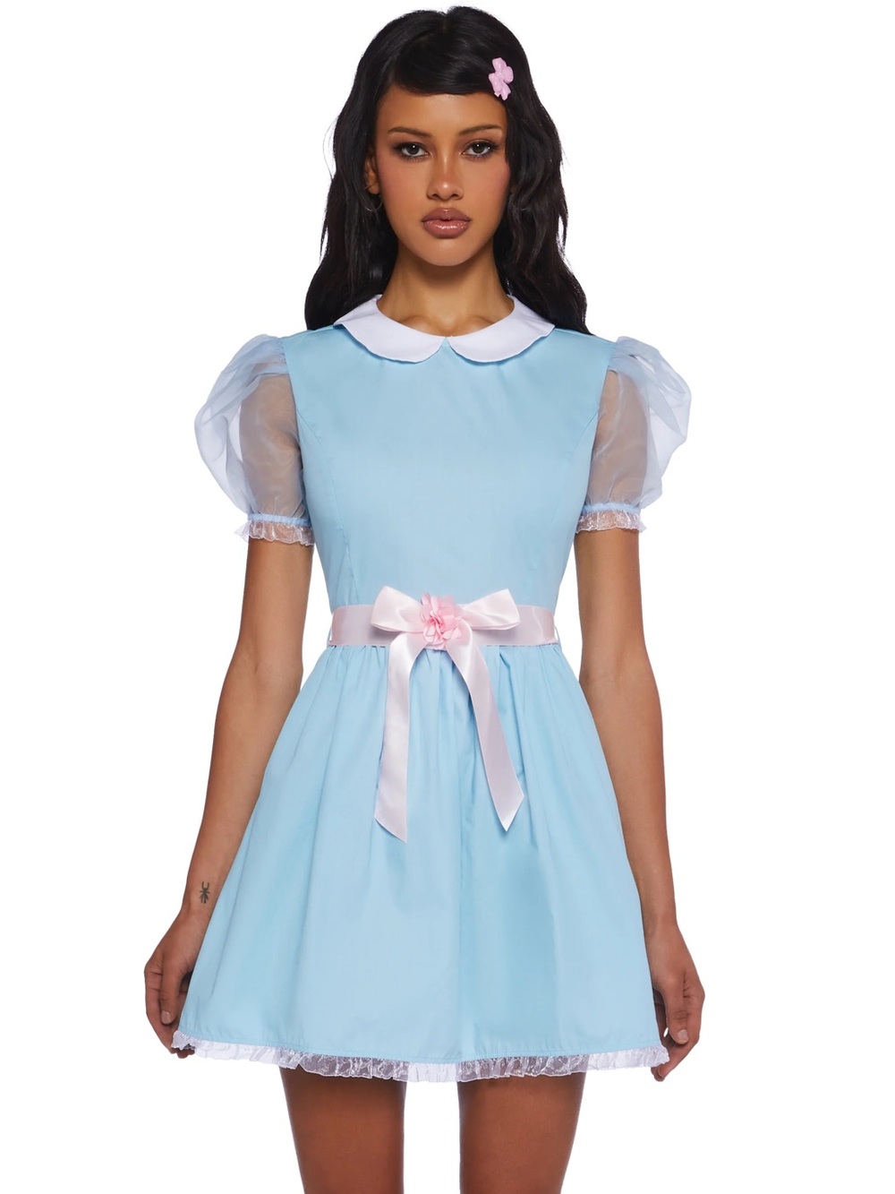 Light Blue Women’s Party Dress with Pink Ribbon